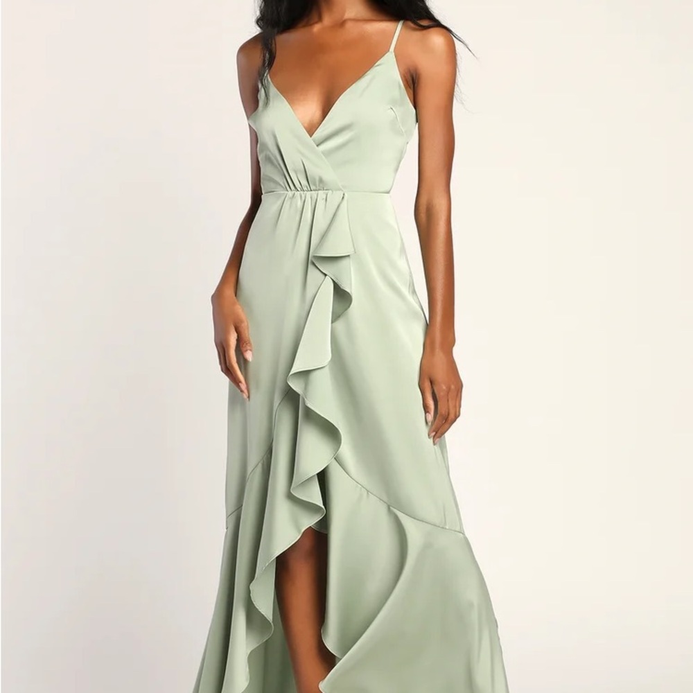 Lulu's Green High Low Cocktail Sundress with V-Neck